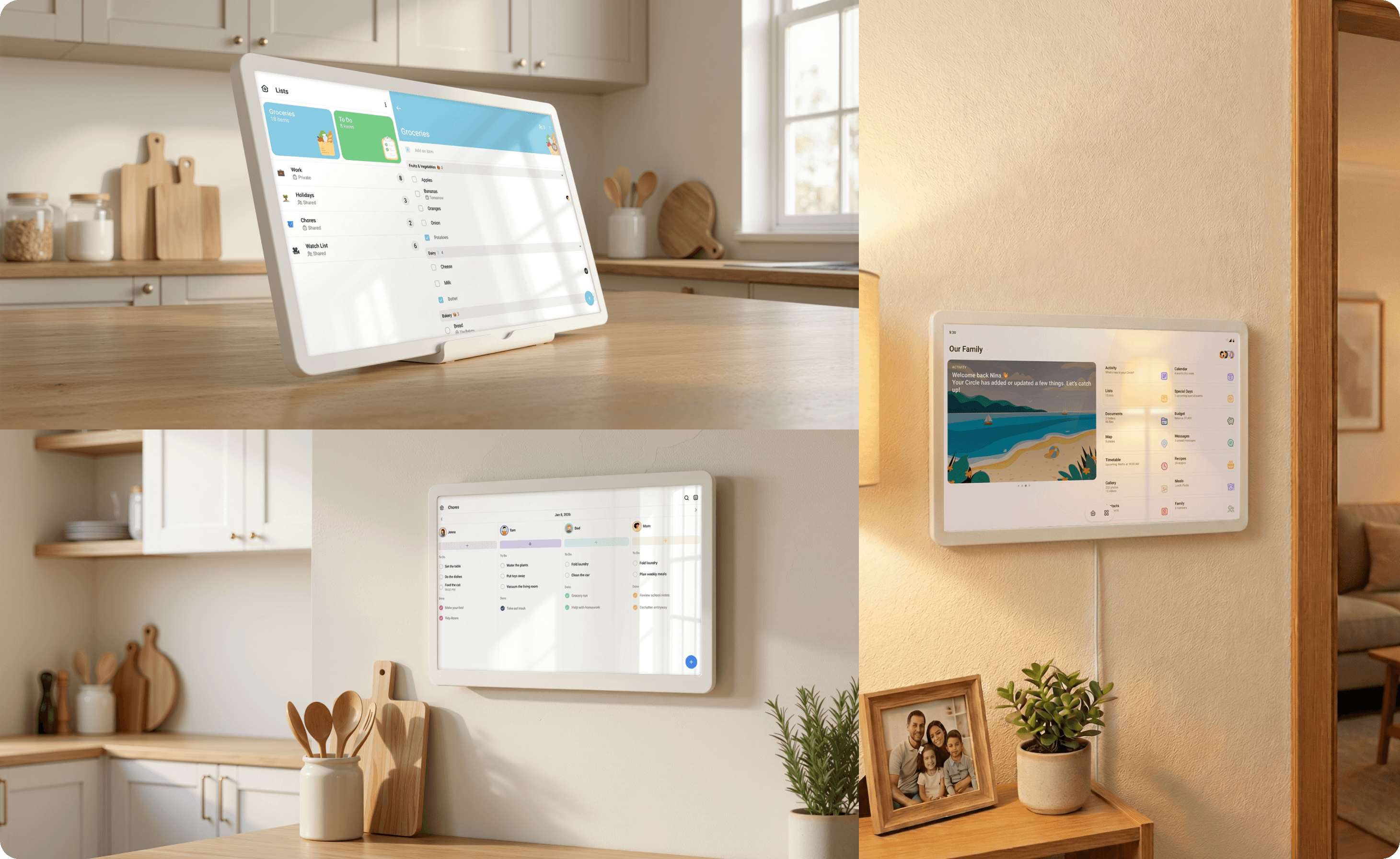 Home Hub on a kitchen counter with a family in the background